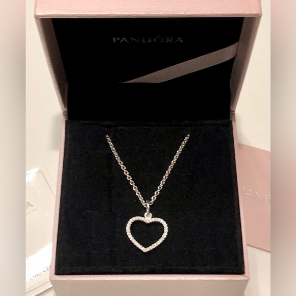 🌹🍃New Authentic Pandora Pink Pave’Open Heart Sterling Silver Pendant Necklace🍃🌹 - Picture 1 of 10
